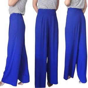 NEW Royal Blue Wide-Leg Pants Front Pleats By Yumi